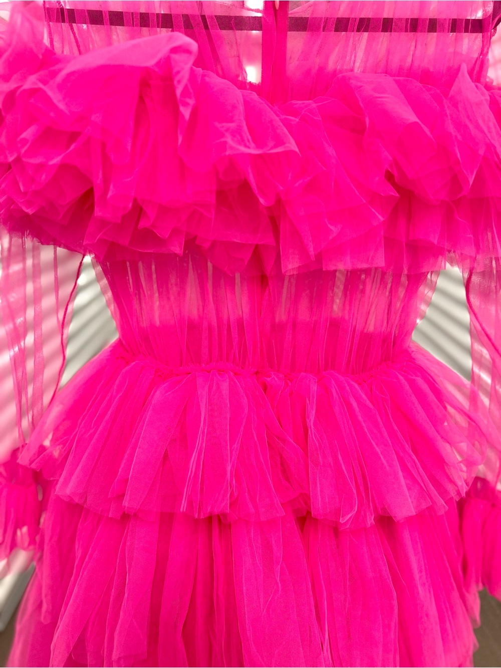 Vibrant Hot Pink Tiered Tulle Mini Dress - Picture 11 of 12